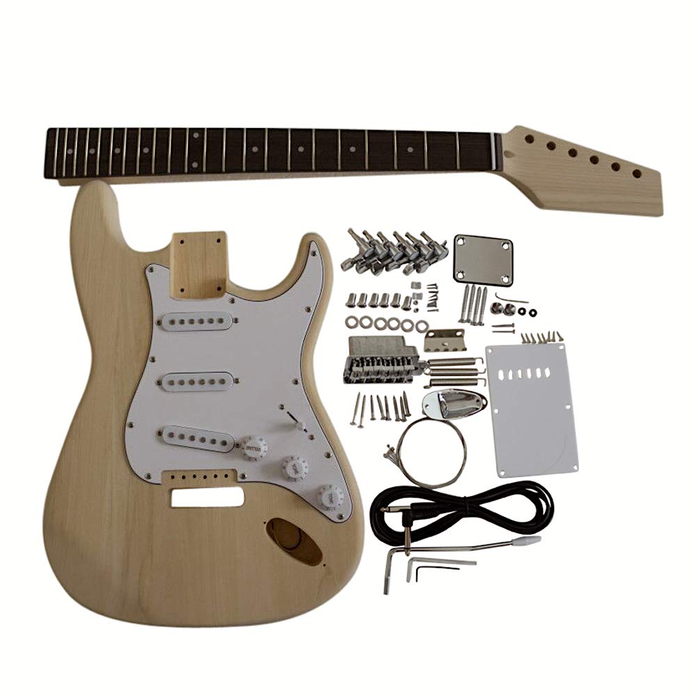 Coban Guitars Electric Guitar DIY Kit STBW4 with Basswood Body and Black or White Pickguard (White)