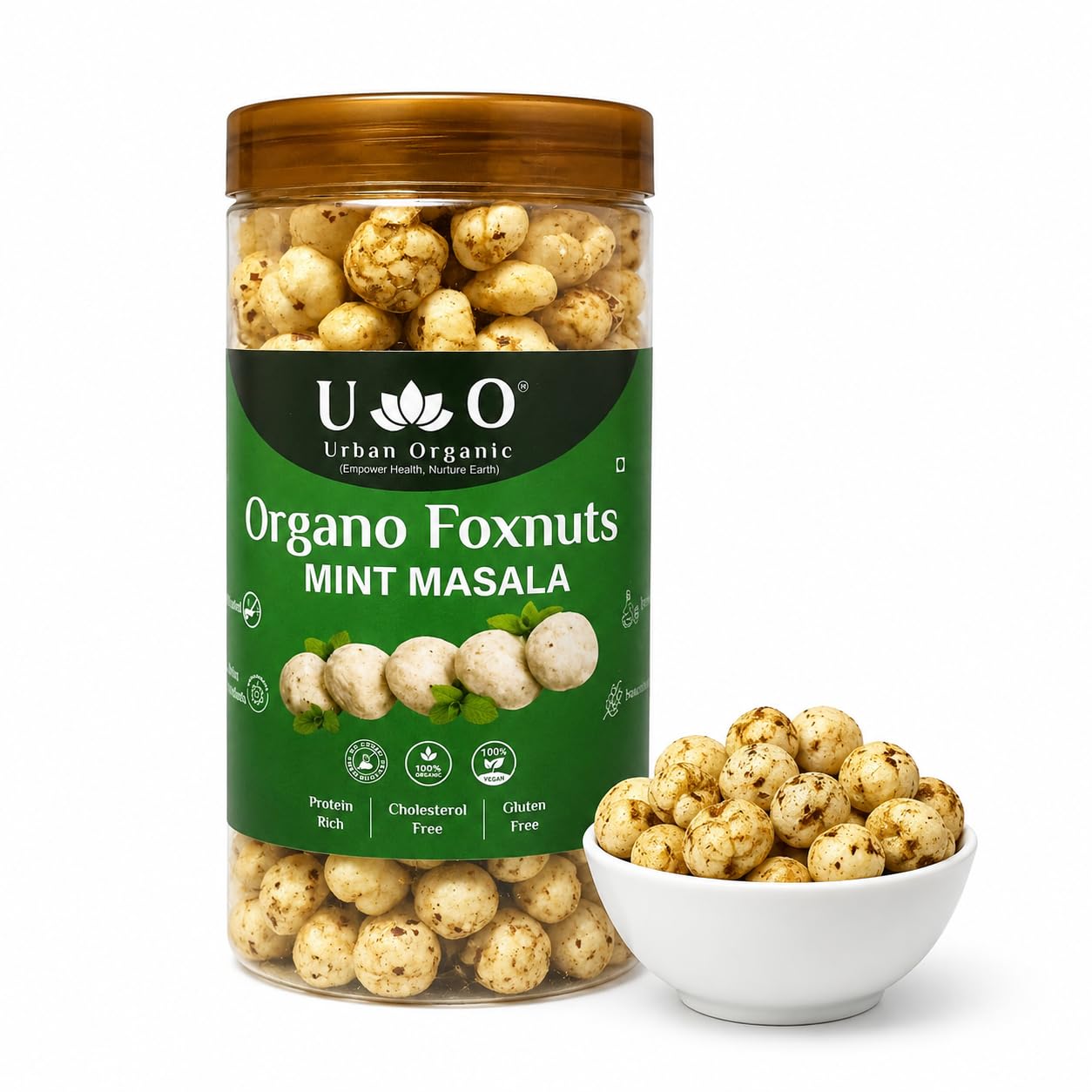 Urban Organic Organo Foxnuts Mint Masala Makhana | Roasted | No Palm Oil | Protein Rich | Gluten Free | Cholesterol Free | Source of Fibre | Healthy Roasted Snack | 80 g Jar-image-21