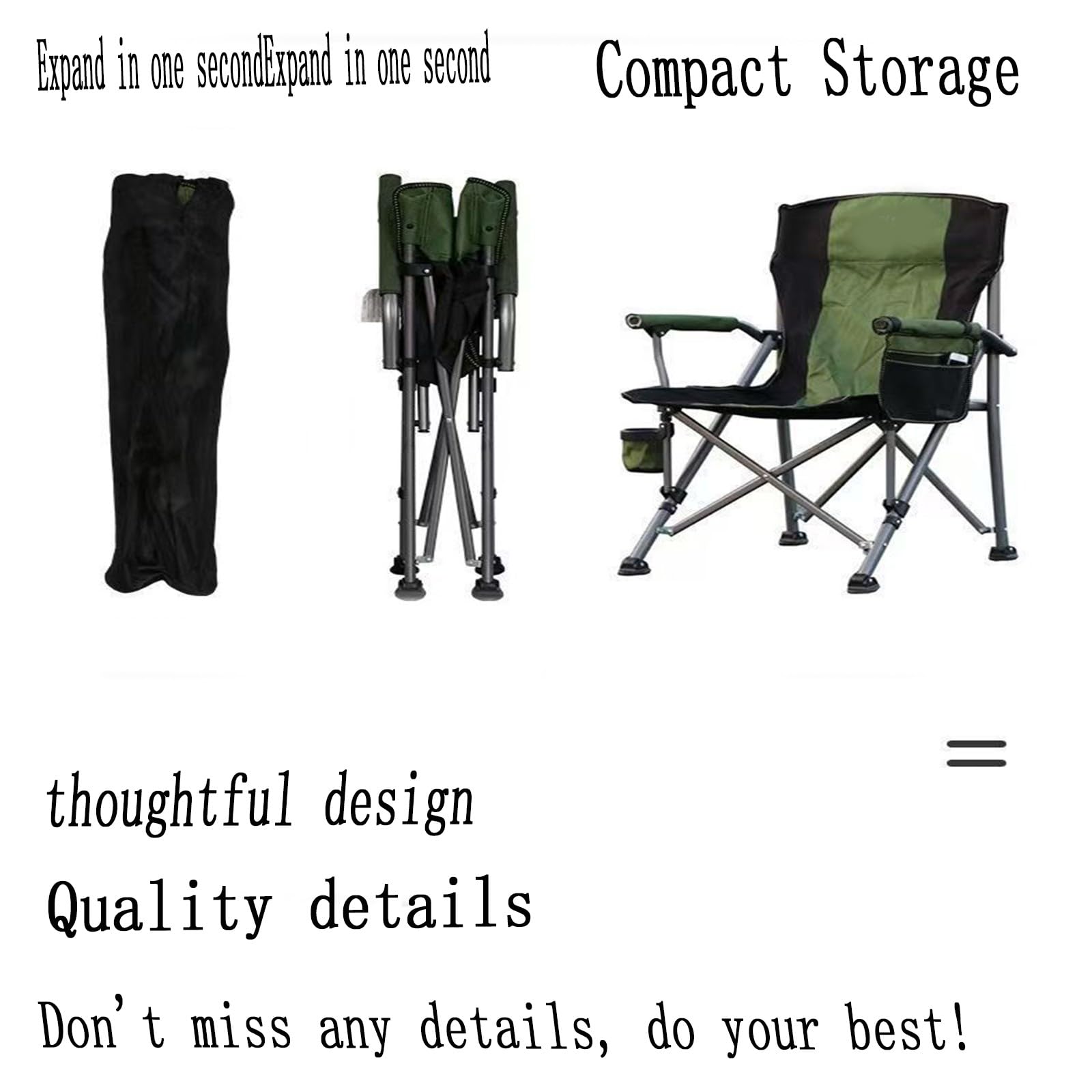 Chaise de Camping Pliable Surdimensionnée Portable avec Porte Gobelets et Accoudoirs Cadre Stable pour Extérieur Intérieur Camping Pêche Couleur Noir Gris E