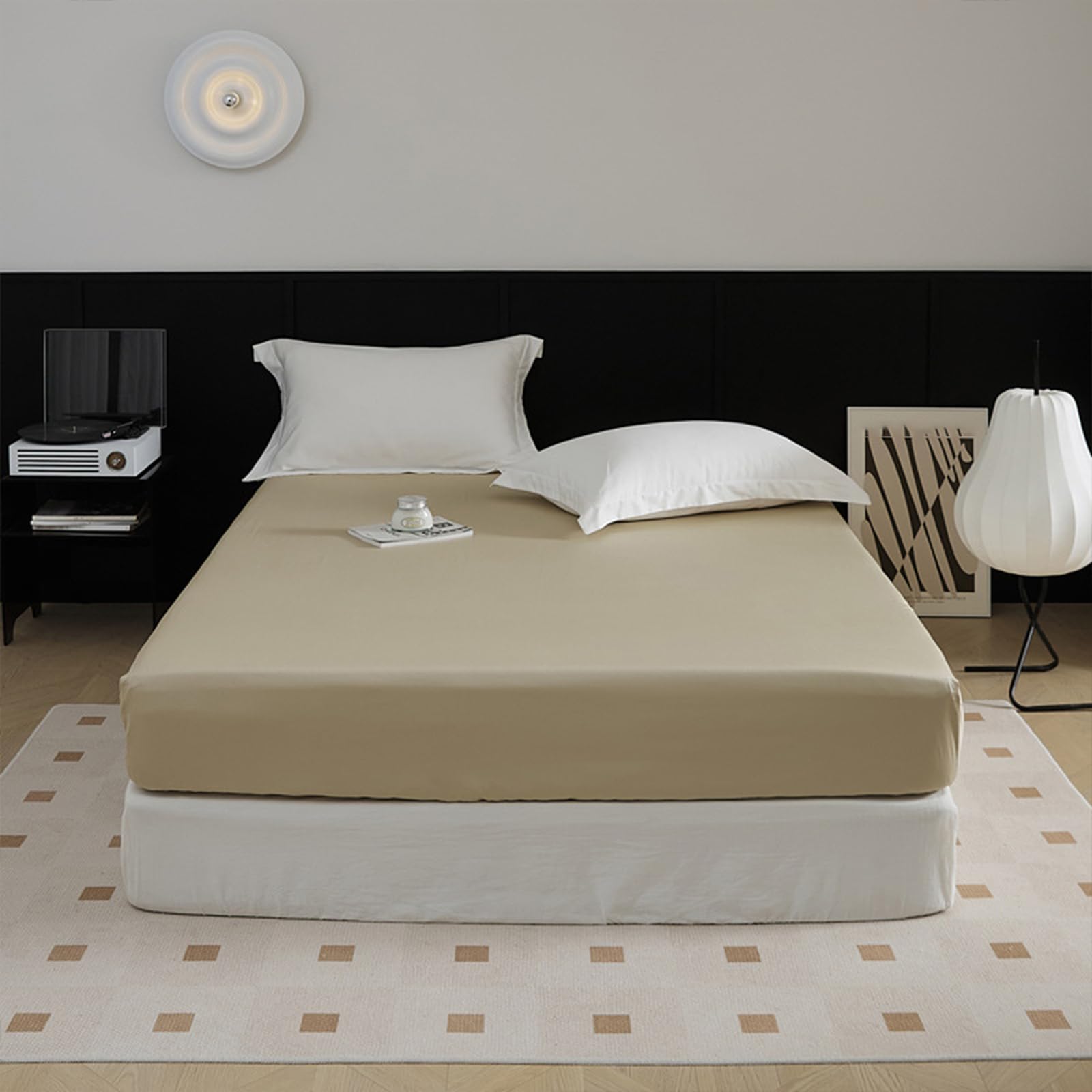 Drap Housse 90 x 190 + 20 cm 100% Coton Protege Matelas Kaki foncé