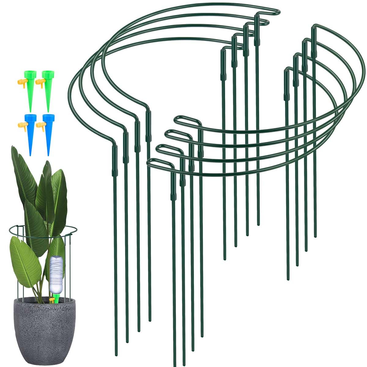 TMBMLPP 8 Pack Half Round Plant Supports, Garden Hoop Plant Support, Metal Plant Supports with 4 Self Watering Spikes, Hydrangea Support Frame, for Tomatoes Tulips Roses Daisies Lavender - Green