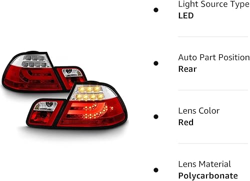 Miniatura 8 de ACANII - Para 2000-2003 BMW E46 Serie 3 Coupé LED Luces traseras Luces traseras Lámparas de freno izquierda+derecha
