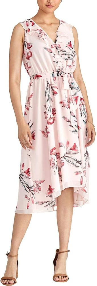 RACHEL Rachel Roy Womens Odele Printed Ruffled Wear to Work Dress - Pink - X-Large