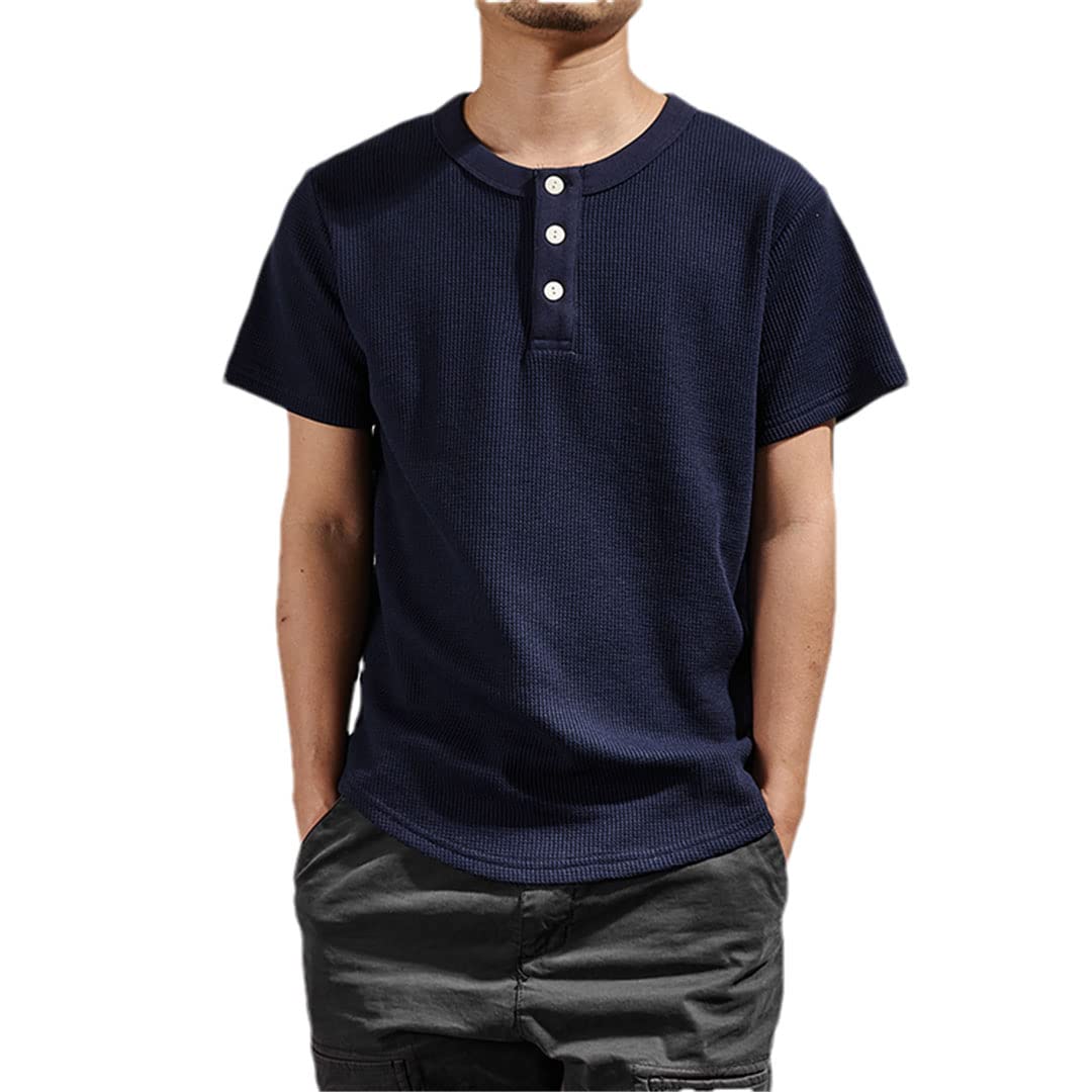 Vogrtcc Camiseta de cuello Henry para hombre, manga corta, estilo casual, holgada, 23001, XXL