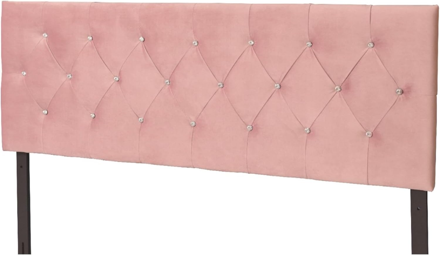 HOME DESIGN Concetta Queen Upholstered Panel Headboard, Diamond Button Tufted Velvet with Adjustable Height, Pink