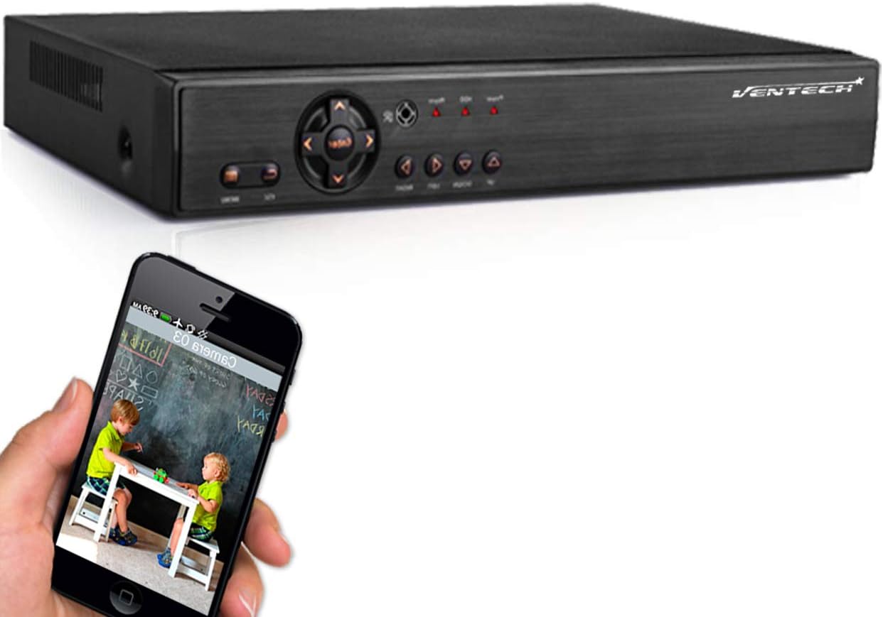 DVR 8 Channel Ventech 1080 5 in 1 Hybrid Surveillance Recorder Security Systems HDMI Output QR Code Set Up Push Alerts on Cell Phones & Free App P2P 1080P AHD