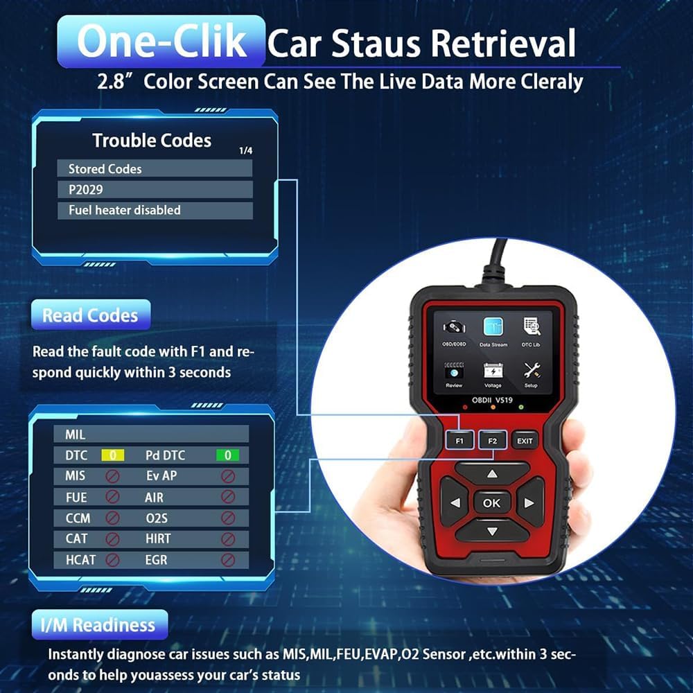 Escáner OBD2 para Coches para SsangYong Korando Actyon Rexton Rodius Turismo, Lector de Códigos de Error, Detector Fallos Cóche, Borra Check Engine, Plug & Play Pantalla Clara,A