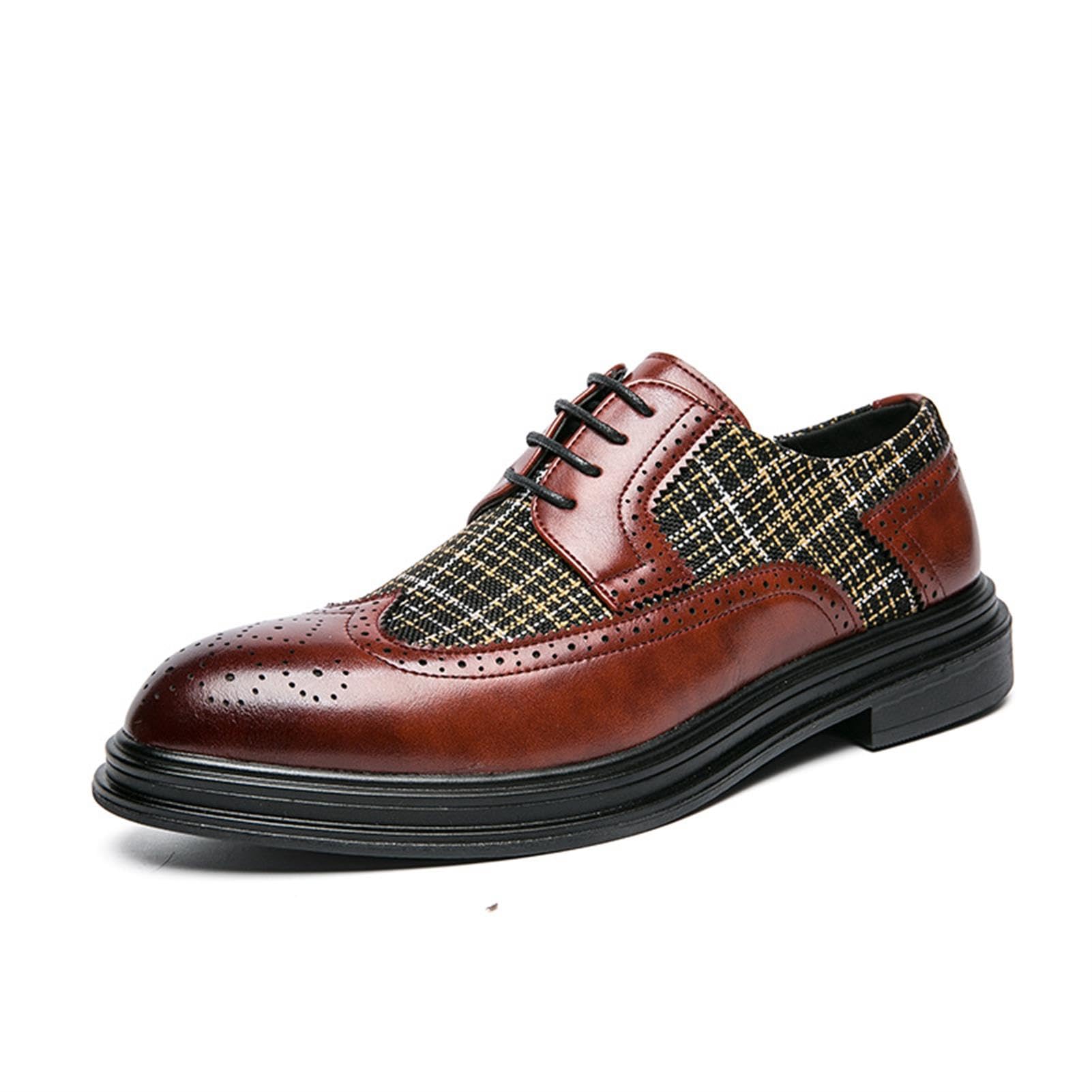 Herren Budapester Oxford Schuhe Klassische Lackleder Business Schuhe mit Kariertem Tweed Casual Festlich Hochzeit Elegant Derby