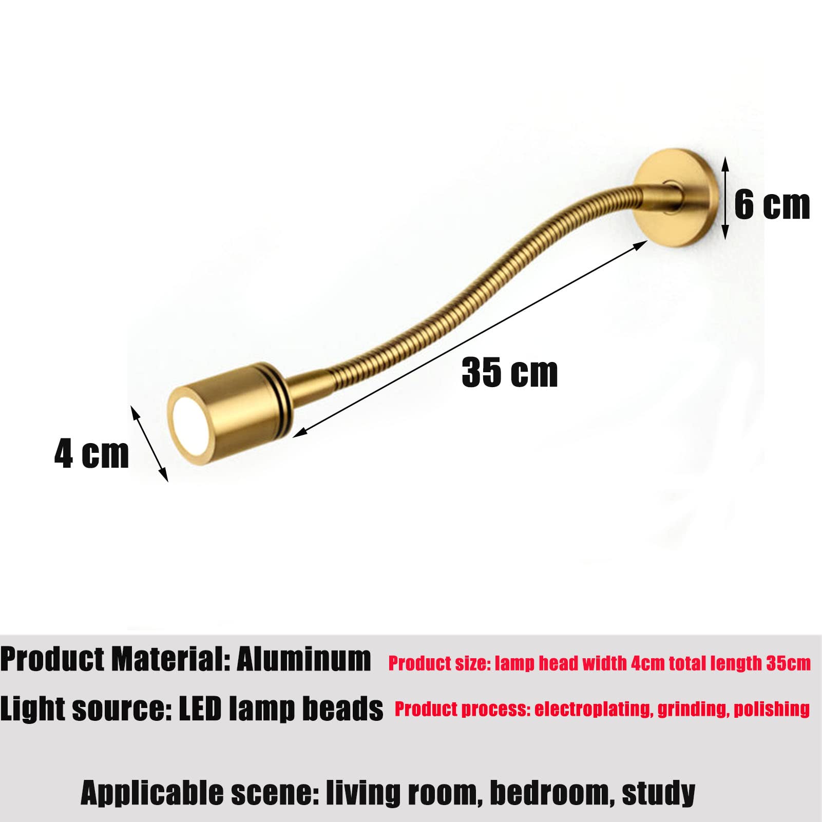 Holibanna LED Nachttischlampe Mit Schwanenhals | Dimmbare Wandlampe Fürs Schlafzimmer | Warmweißes Leselicht