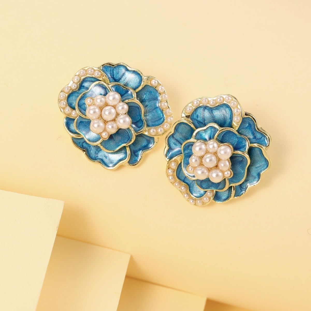 Bohemian Dainty Enamel Pearl 3D Rose Flower Lightweight Stud Earrings Aesthetic Floral Love Sparkly Sequin Earrings For Women Jewelry Gifts - Image 5