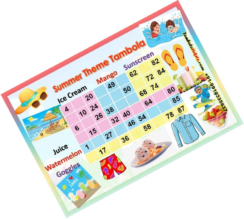 Delightful Summer Theme tambola Tickets Bingo housie lotto (Printed on Hard Sheet, Big Size Tickets, 32 Cards) (B0CD7YW5XC) Amazon Price History, Amazon Price Tracker