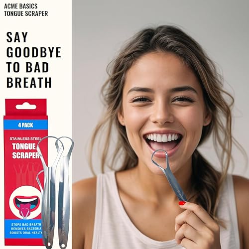 Miniatura 2 de Paquete de raspador de lengua para adultos y niños (paquete de 4). Limpiadores de lengua de acero inoxidable para reducir el mal aliento y el