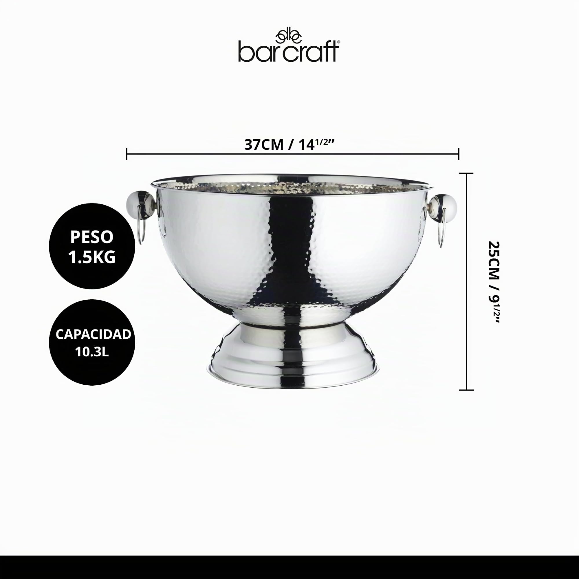 BarCraft Cubo de Champán de Acero Inoxidable Martillado, Enfriador de Cerveza, Bebidas y Vino, 37x25cm, Regalo Etiquetado
