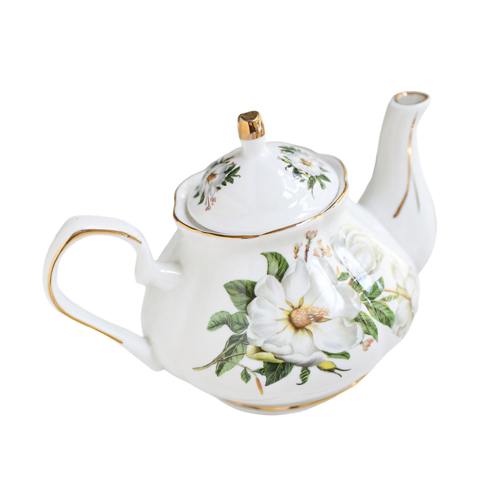 Hredyqw Elegant Floral Embossing Ceramic Teapot With Gold Trim Ergonomic Handle Porcelain Tea Pots Perfect For Family