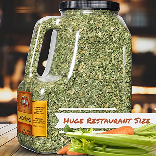 Dried Celery Flakes By It's Delish, 12 Oz Bulk Restaurant Gallon Size Container Jug With Handle | Dehydrated Chopped Crosscut Celery Stalk & Leaf | Kosher And Vegan #TOP4