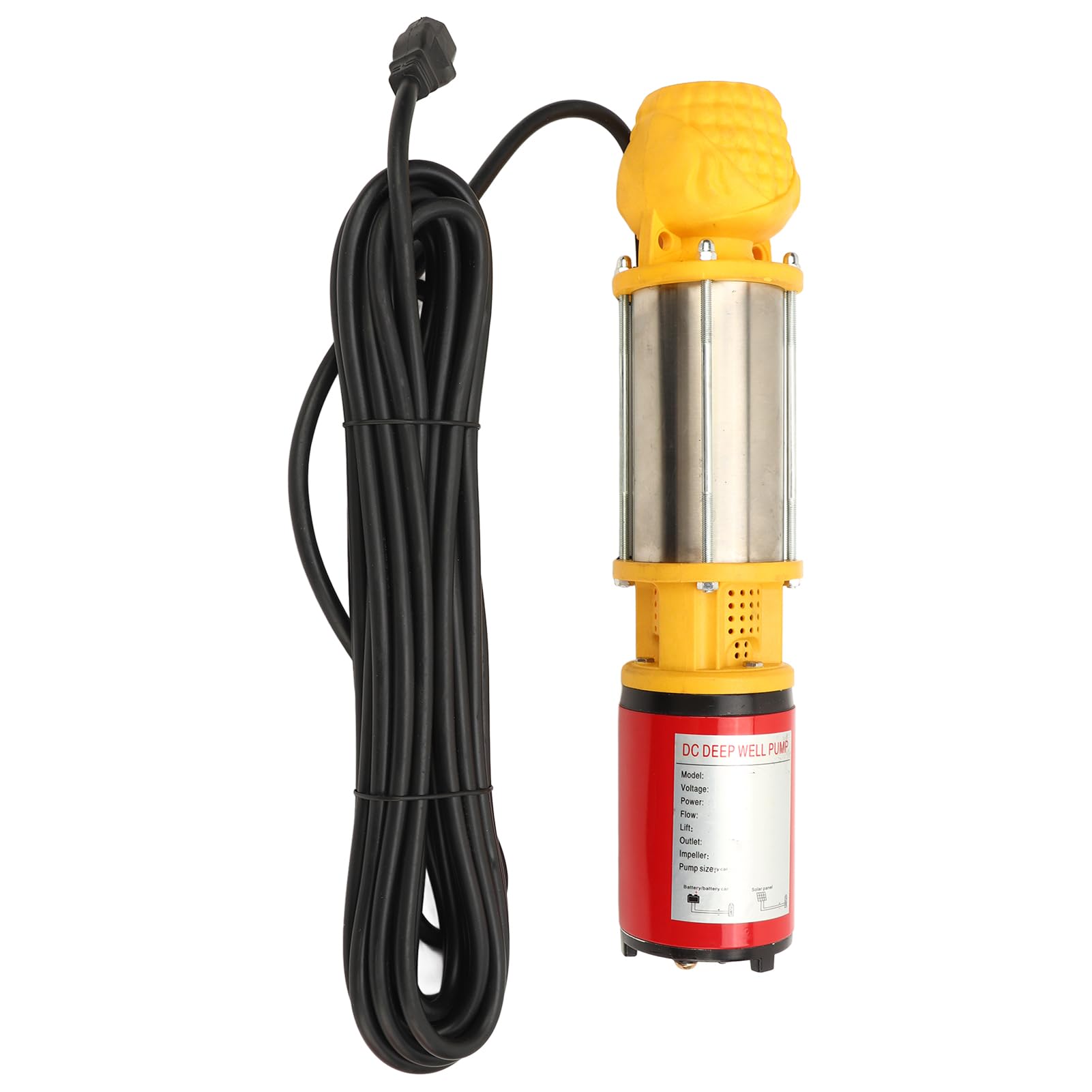 Bomba Solar de Pozo Profundo de 12V y 250W, Bomba de Agua de CC de 5m³/h de Elevación de 8m con 3 Juntas de 1 Pulgada, 1,5 Pulgadas y 2 Pulgadas para Jardines de Riego Agrícola
