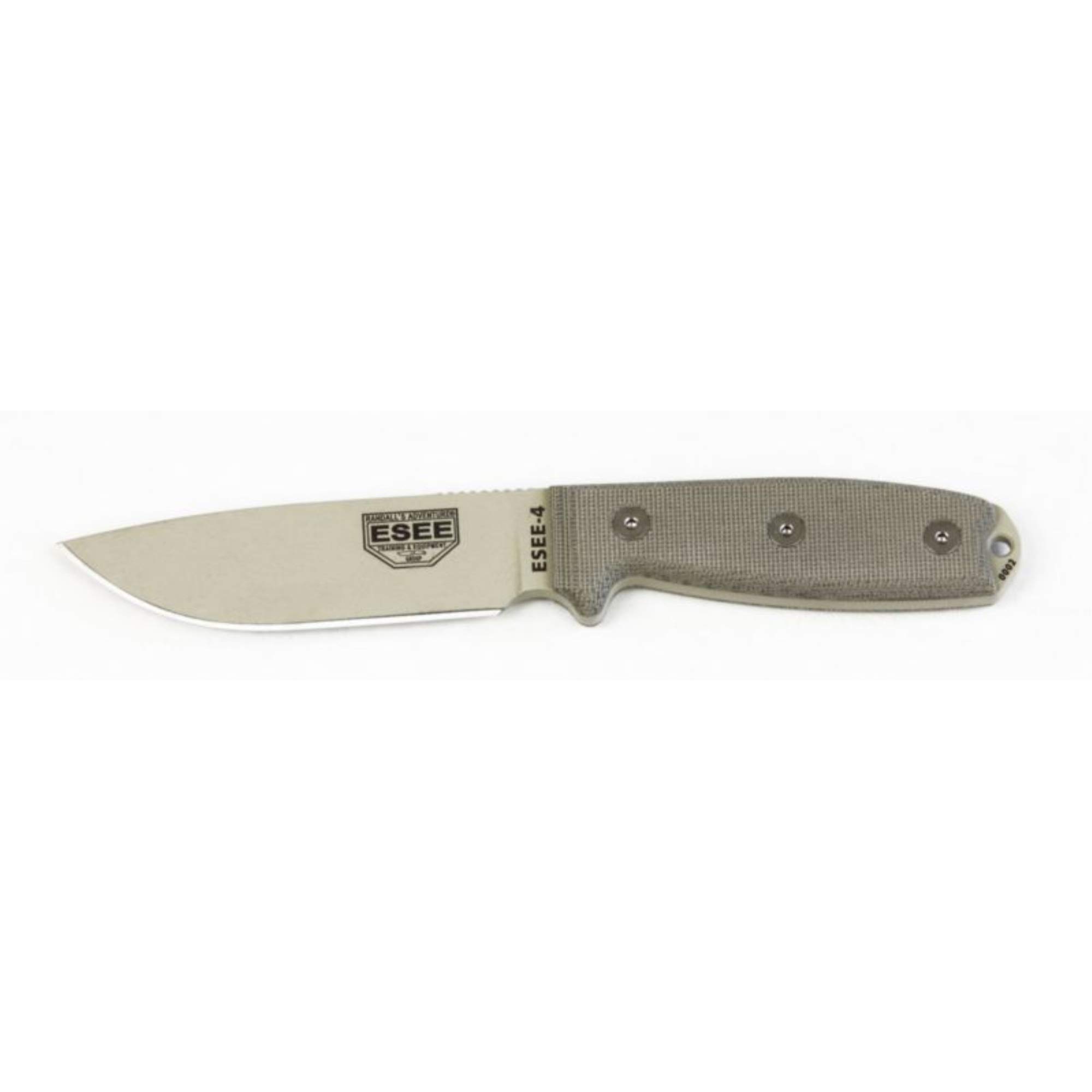 ESEE -4 Plain Edge Knife & No Sheathing & Blades with Micarta Handles, Desert Tan