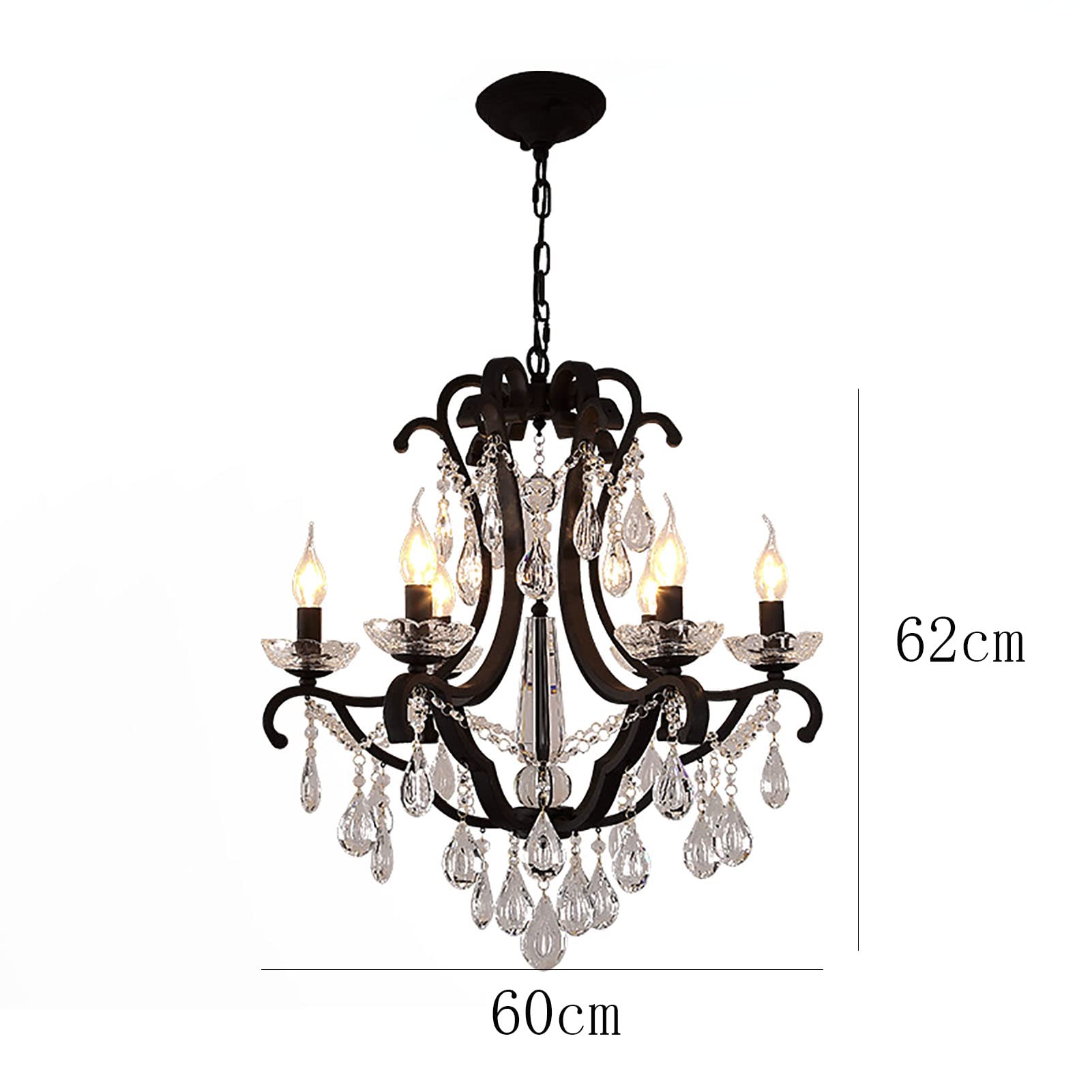 Für Wohnzimmer Esszimmer Schlafzimmer,Retro Kristalllampe,E14 Europäischer Stil Kristall Kronleuchter,Leichter Luxus Kristall Kerze Kronleuchter-Schwarz. 60 * 62cm