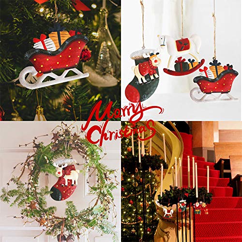 Svopy Metal Christmas Ornaments Set – 6 Pack Xmas Hanging Ornaments Santa Snowman Christmas Stocking Sleigh Ornaments For Christmas Tree Holiday Decorations Gift Souvenir #TOP1
