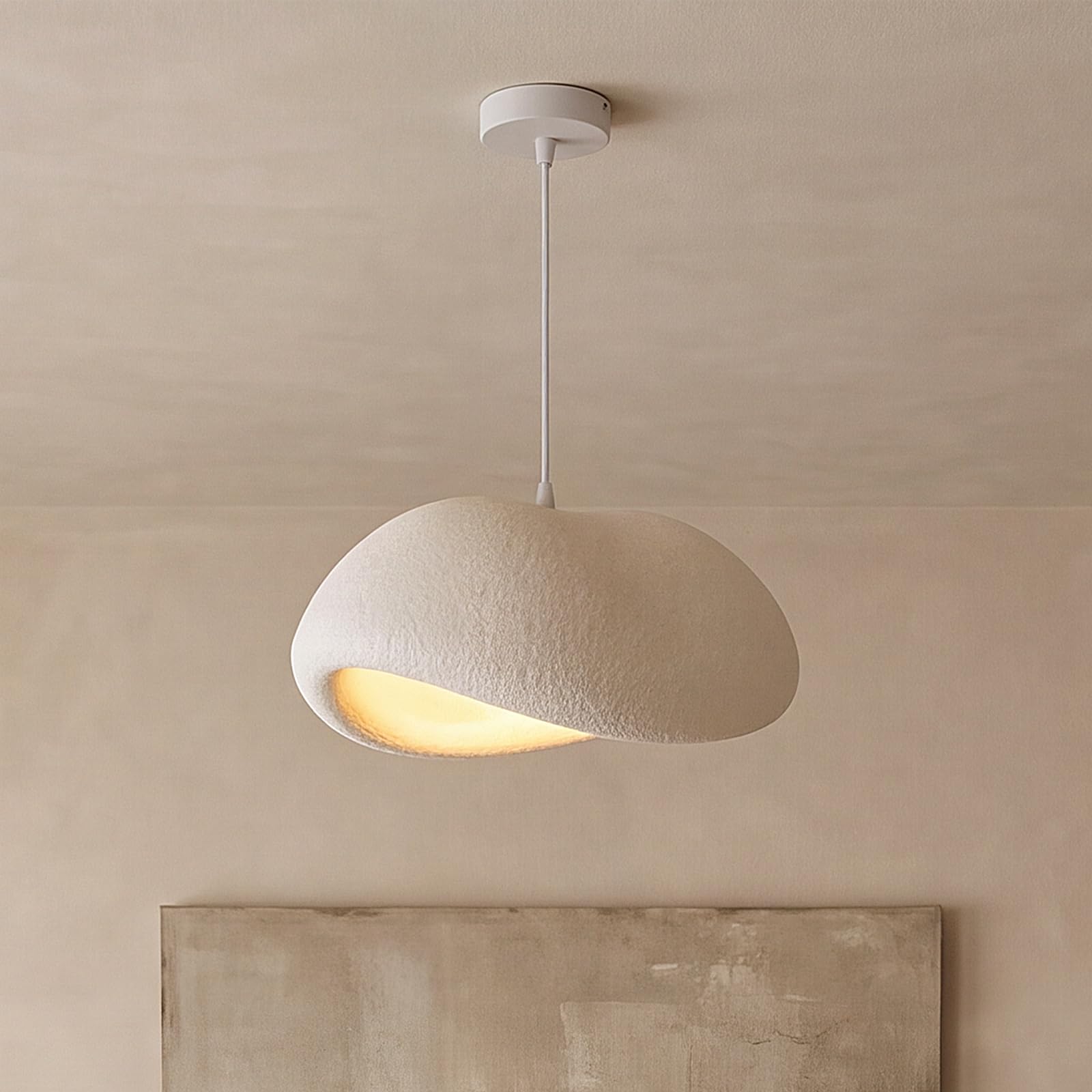 HvKvHvY Modern Pendant Light, Japanese Wabi Sabi Chandelier, White Pendant Lighting E27 Base,Cloud Shape Lamp for Dining Room Kitchen Island Room Hanging Lamp (40cm/15.6inch)