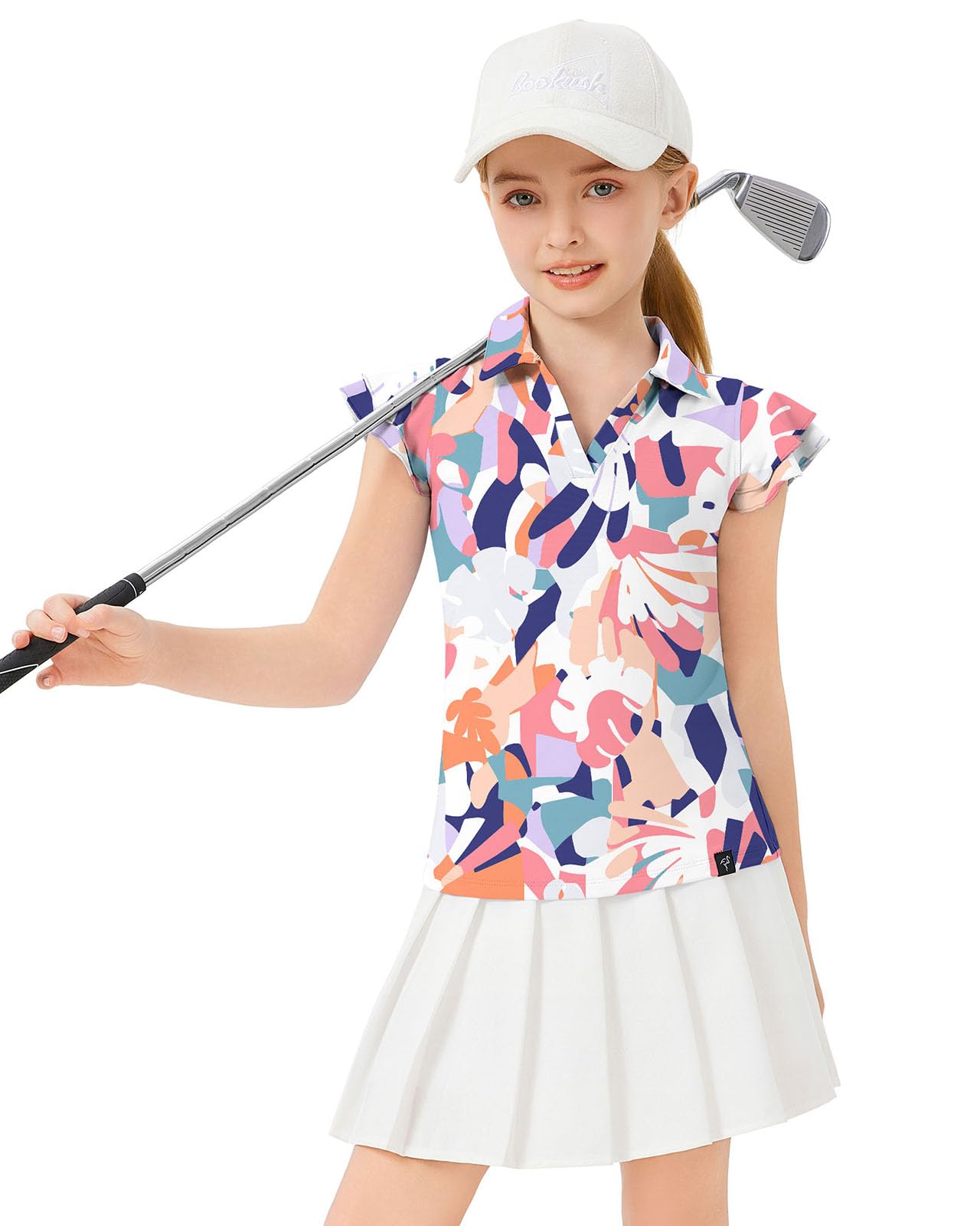 Soneven Girls Ruffle Sleeve Polo Shirts V-Neck Golf Tennis T-Shirts Uniform Shirts Quick Dry for 4-14 Years