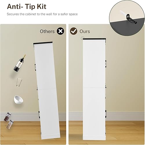 Vista 52 de usikey Armario de despensa de cocina de 72 pulgadas, armario alto de almacenamiento con 4 puertas y 1 cajón, armario independiente con 6 estantes