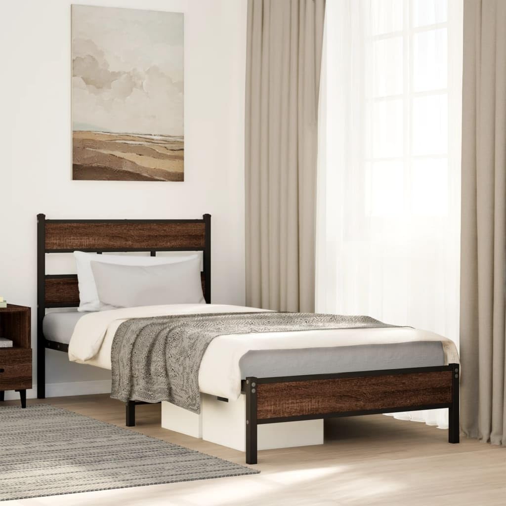 Rama łóżka, łóżko rodzinne, łóżko podwójne, do sypialni, bez materaca, kolor brązowy, dąb 90 x 200 cm, materiał drewnopochodny