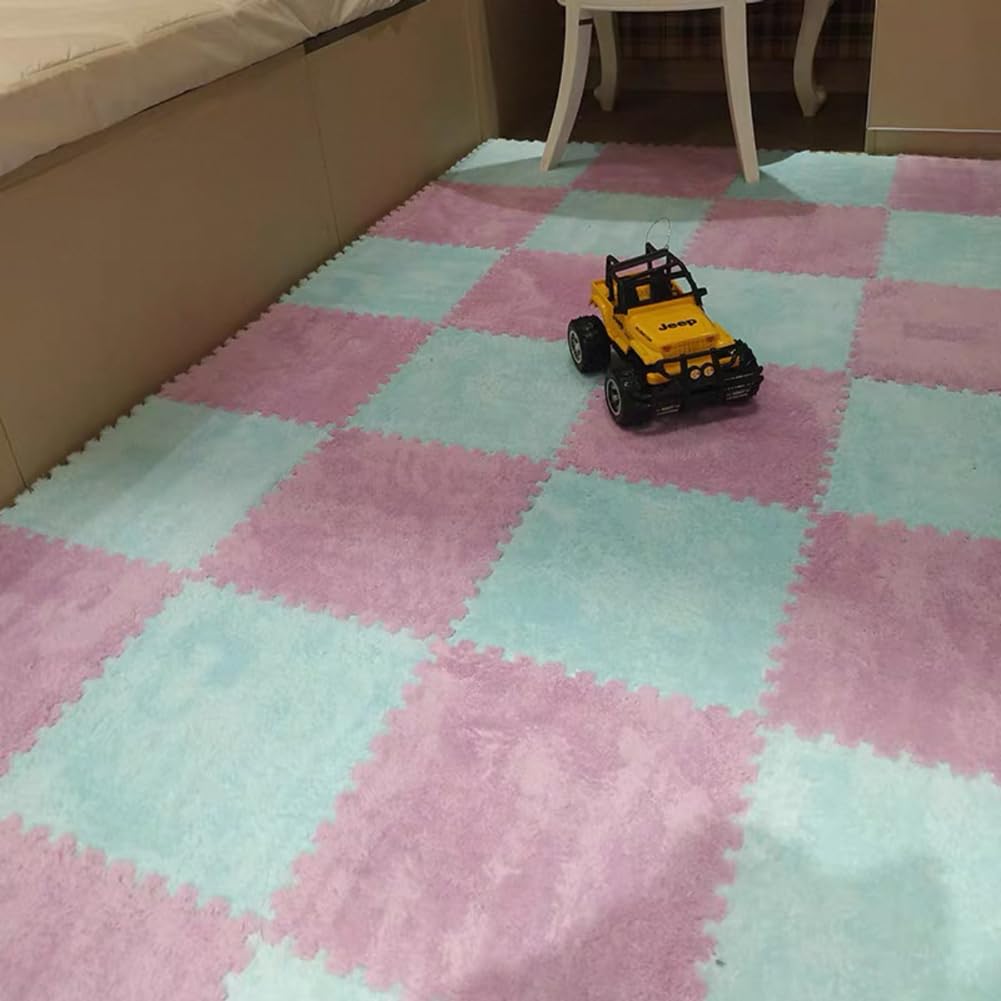 10 Tiles Interlocking Puzzle Play Mat 30x30x1cm EVA Foam Floor Mats,Fluffy Area Rug for Living Room Bedroom,Non-Slip Protective Floor Carpet (Blue Purple)