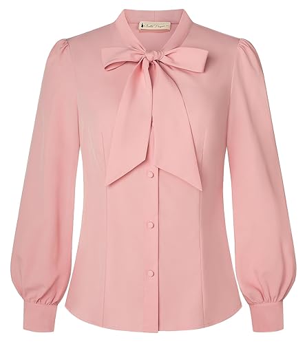 Belle Poque Women's Bow Tie Neck Blouse - Button Down