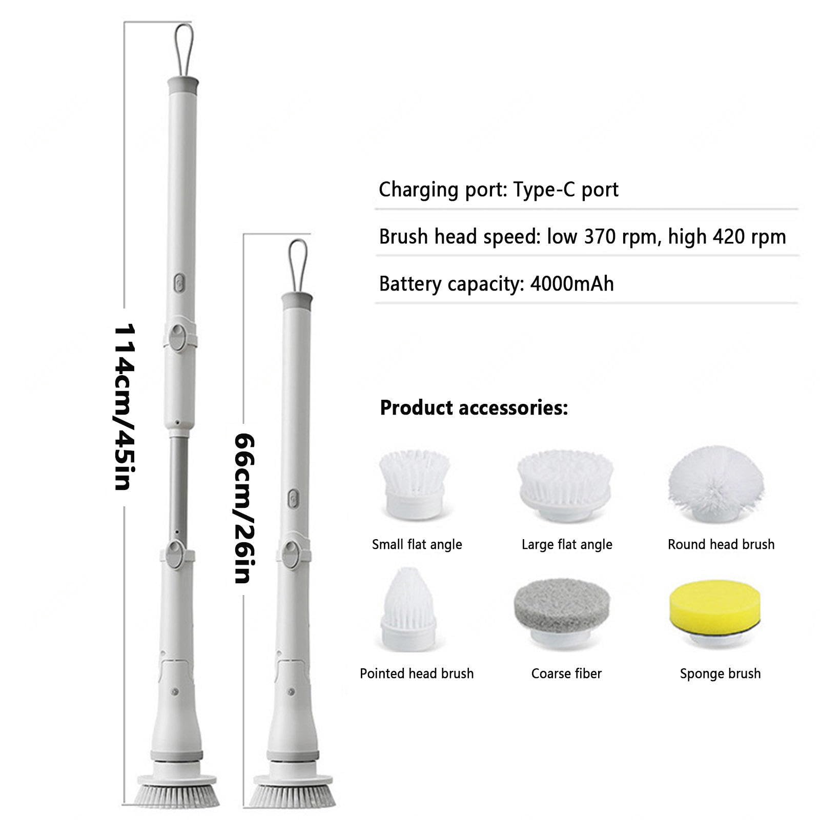 Cepillo Limpieza Hogar Electrico 6 en 1, con 2 velocidades Ajustables, Mango Ajustable Cepillo Limpieza Baño para Baño, Suelo de Baldosas y Coche