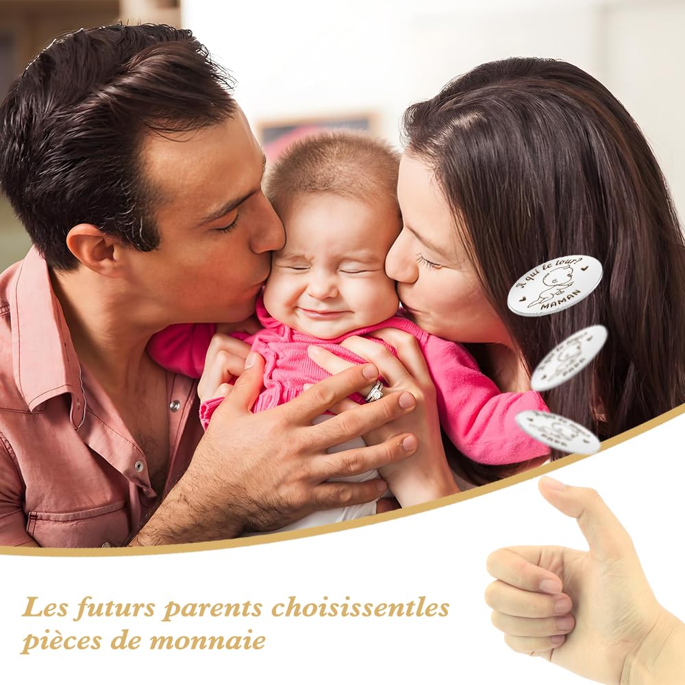 Cadeau Futur Papa,Cadeau Future Maman,Cadeau Jeune Maman,Cadeau Naissance,Cadeau Futur Parents,Cadeau Pour Maman Apres Accouchement,Cadeau Jeune Parents,Pièce De Monnaie De Décision,Cadeau Maman