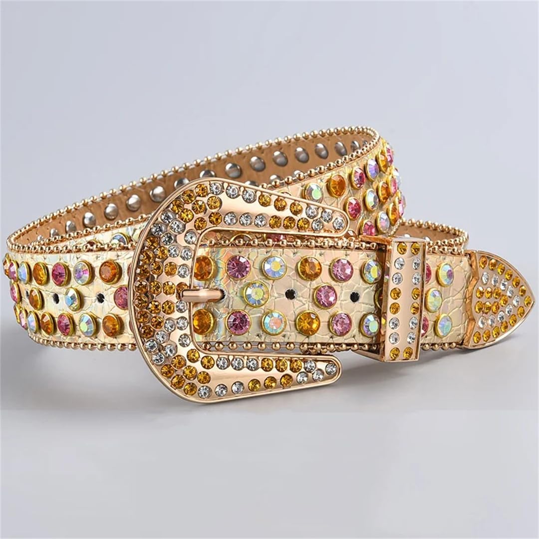 Cinturón de piel suave con diamantes de imitación para mujer, estilo punk rock, elegante, unisex