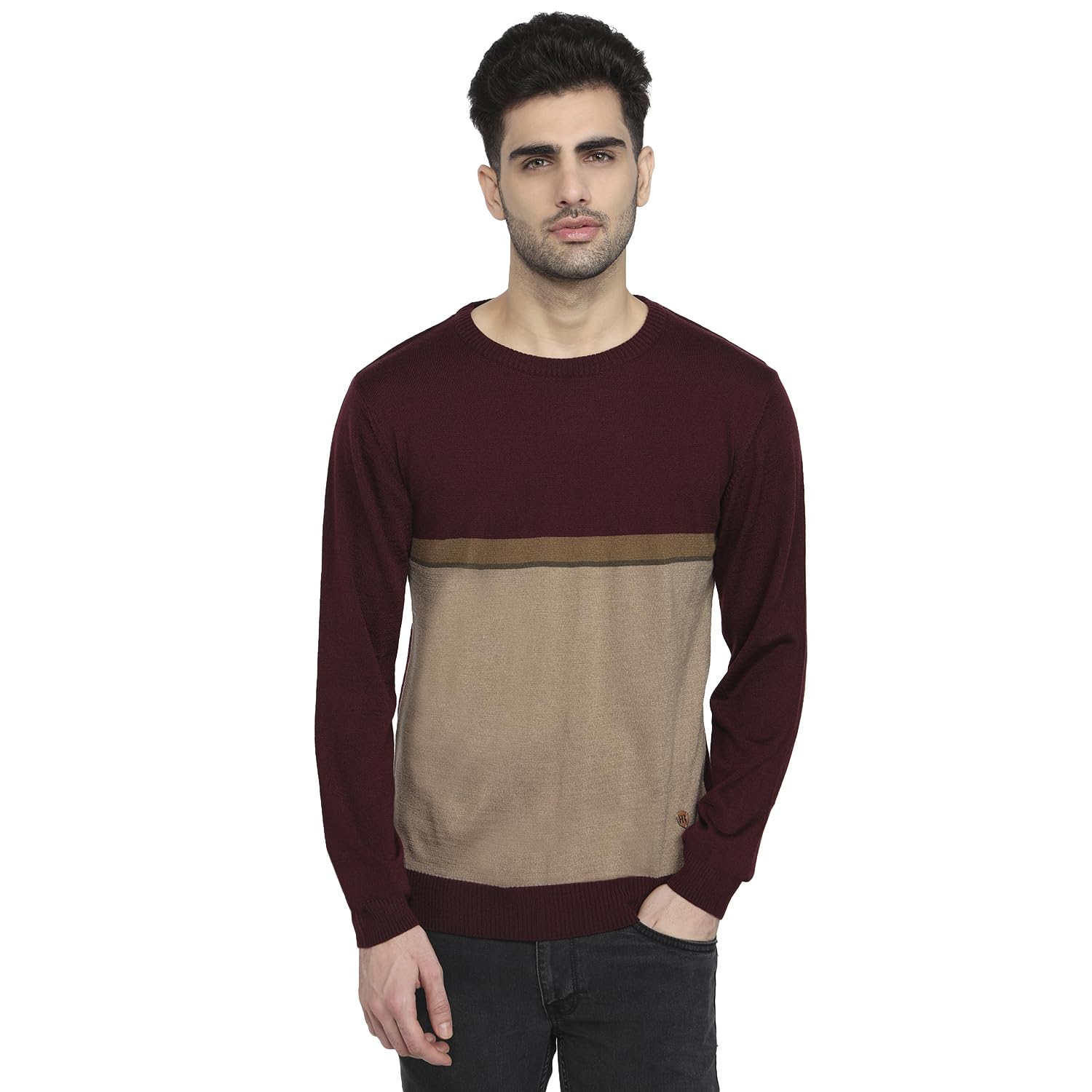 Men Regular Fit Stripe Pattern Acrylic Wool Blend Round Neck Full Sleeve Casual Sweater-image-21