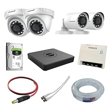 Security Kart Prama 1MP Full CCTV Camera kit with 5 Year Warranty for Home and Office use (PRAMASK1MP2DOME2BULLET4CHDVR1TBHD)