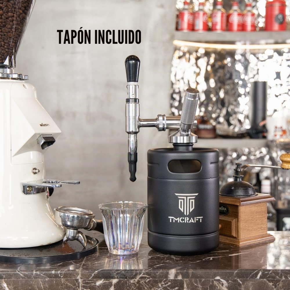 TMCRAFT Cafetera Nitro Cold Brew de 64 oz, grifo de acero inoxidable Stout Cream y válvula de alivio de presión, barril de café de nitrógeno