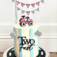 Vista 3 de Dos adornos rápidos para tartas, decoración de fiesta de segundo cumpleaños con temática de auto de carreras, decoración de segundo cumpleaños