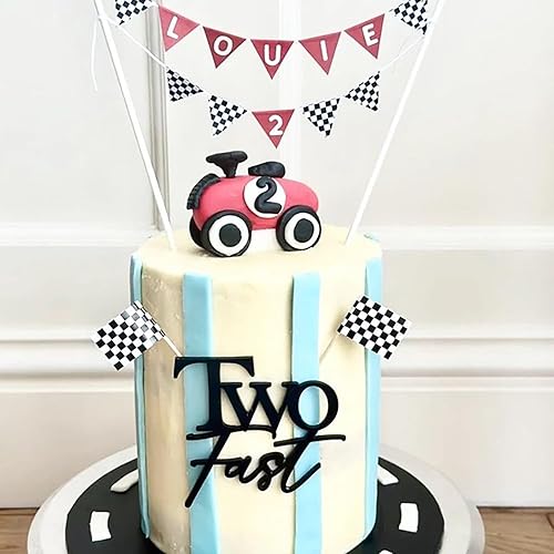 Vista 3 de Dos adornos rápidos para tartas, decoración de fiesta de segundo cumpleaños con temática de auto de carreras, decoración de segundo cumpleaños