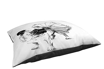 Manual Woodworkers & Weavers Fleece Top Large Breed Pet Bed, Ballerina Pug Chloe, Off-White