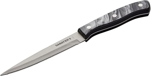 Miniatura 2 de Sabatier Cuchillo multiusos dentado triple remachado, 5 pulgadas, acero inoxidable de alto carbono, cuchillo de cocina afilado para cortar frutas,