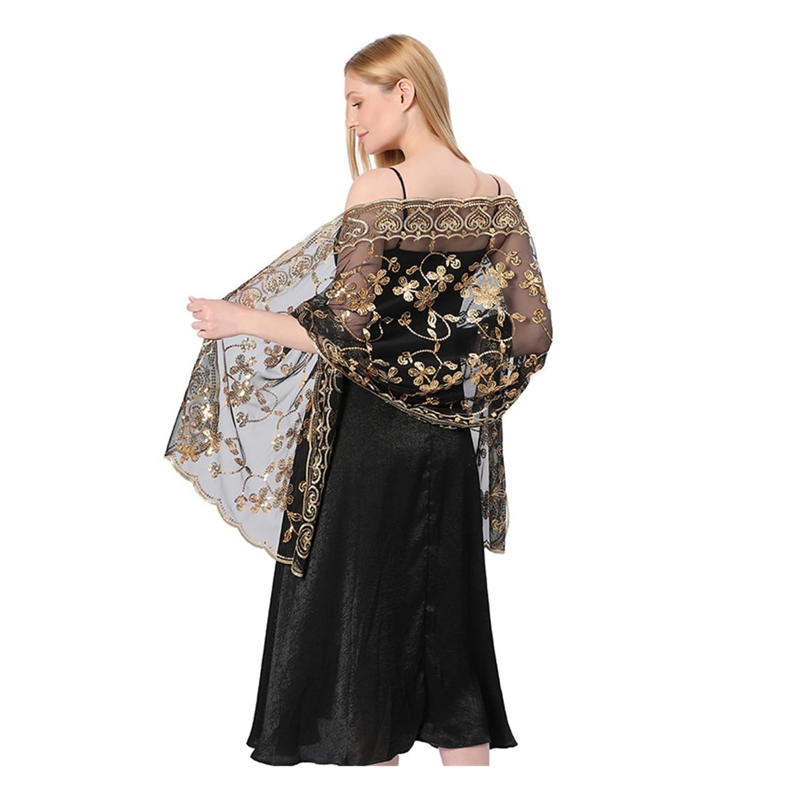 Chal De Noche Chales for Vestidos de Noche de Mujer con Bordados de Lentejuelas Brillantes, chales for Novia, Dama de Honor, Bodas, chales Transparentes, Chal de Fiesta, Capa(Beige)