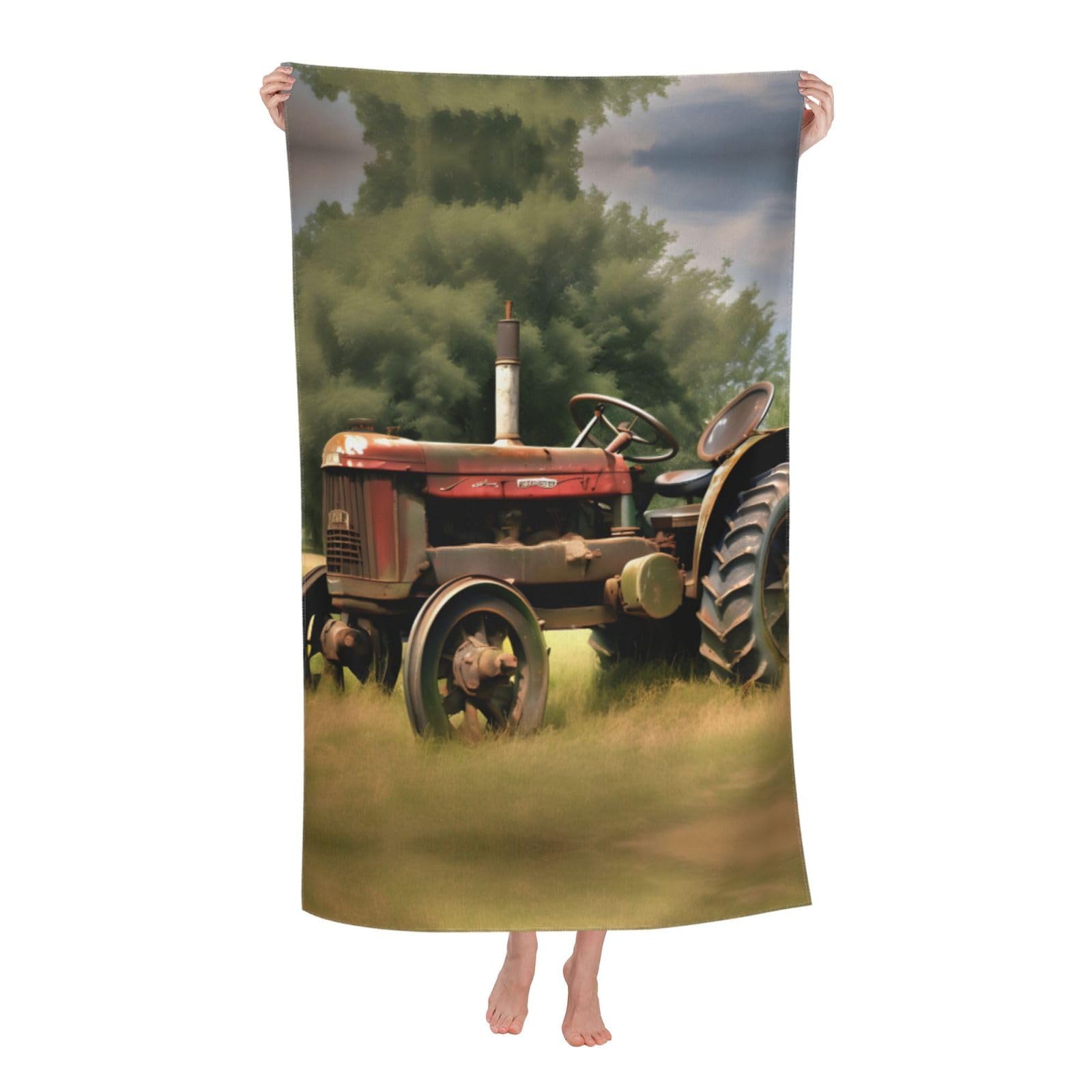 NImongt Old Tractor Photoes Farm Print Oversized Adult Beach Towel For Travel Weekend Getaways Festivals Camping Trips