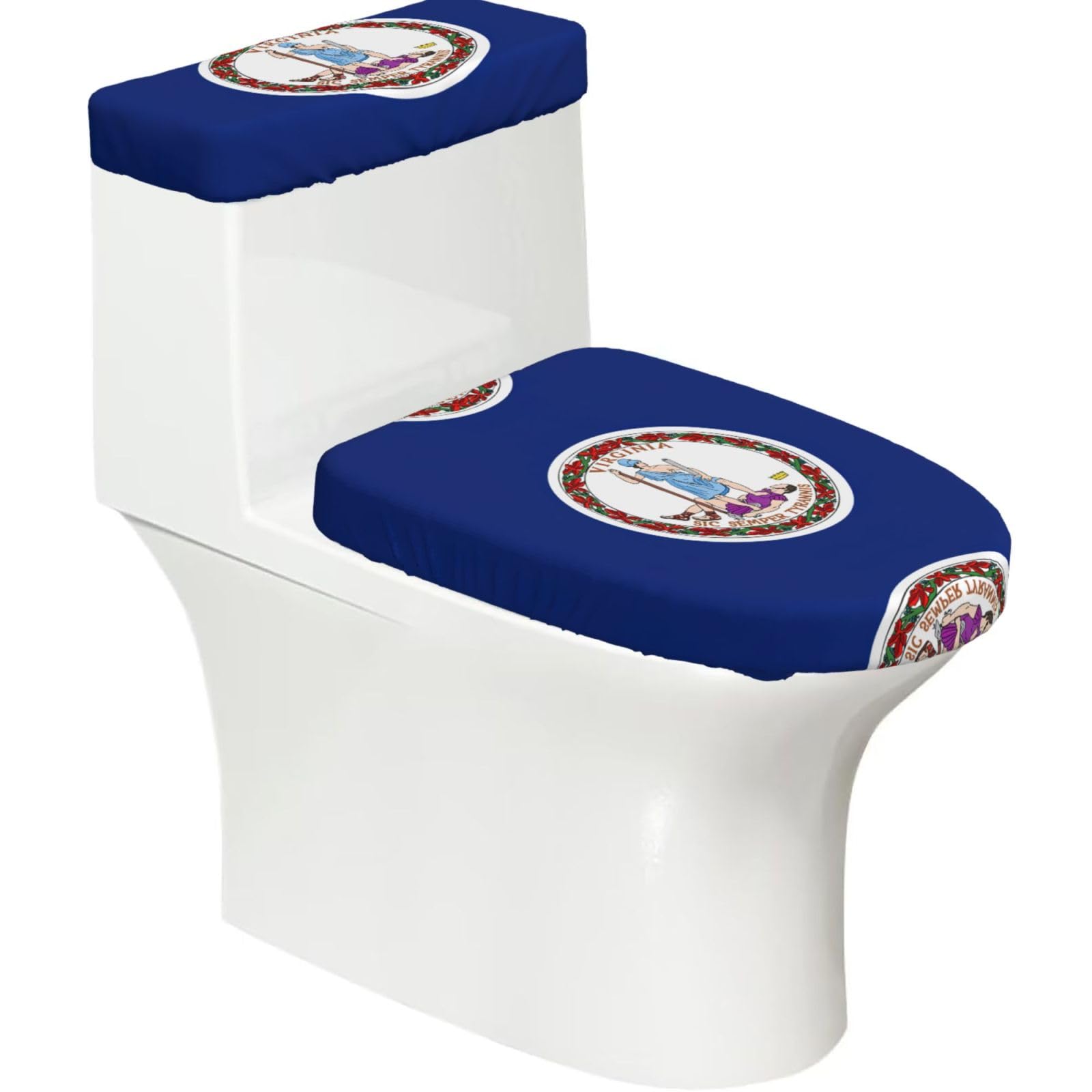 Flag Of Virginia Print Bathroom Decor Toilet Lid Cover And Tank Covers, Restroom Accessories Fits Most Round