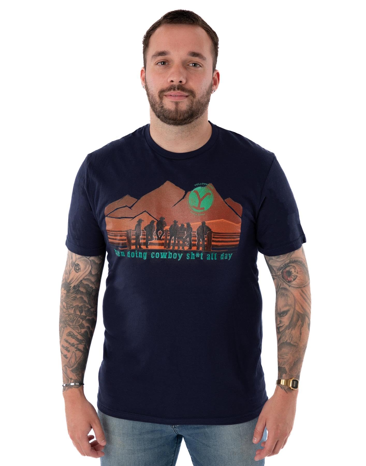 Vanilla Underground Men's Blue Yellowstone Cowboys Short Sleeved T-Shirt - XX-Large