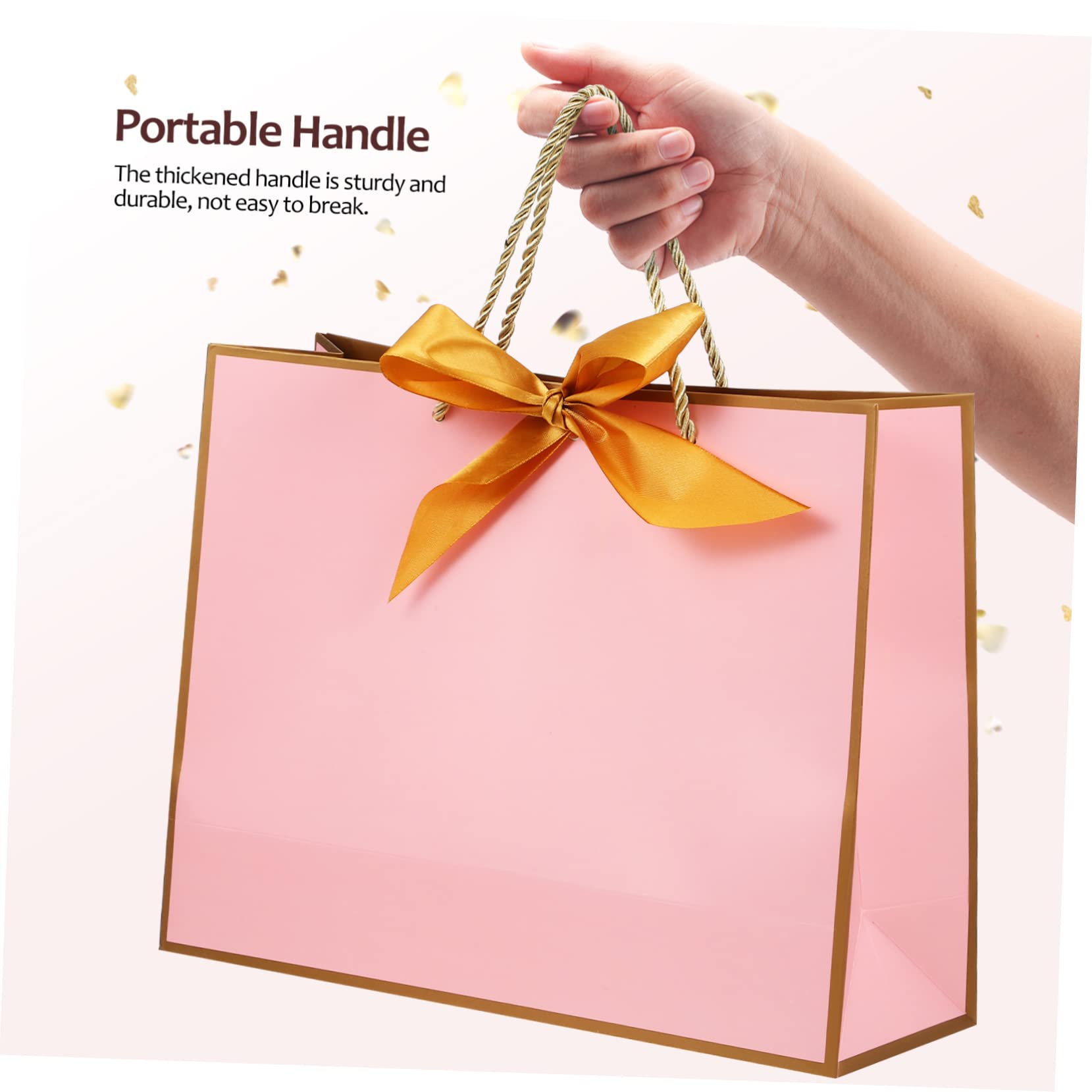 Sacchetti Regalo di Carta Manici, 10 Pezzi Rosa, Fiocco