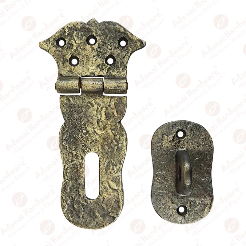 Image of Adonai Hardware inchParan inch Heavy Duty Cast Iron Safety Locking Hasp and Staple (6 inch x 1 Pack, Antique Brass) for Vintage Pirates Treasure Chest, Trunks, Wooden Jewelry Box, Cases, Furniture and Sheds