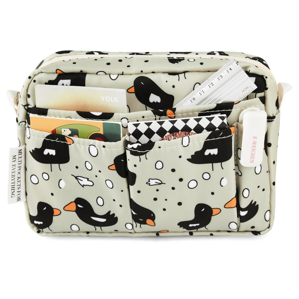 E-WEICHEN Organizador de cartera de múltiples bolsillos con cremallera, bolsa de maquillaje, artículos esenciales de viaje para mujeres, bolsa simple impermeable para lápices, bolsa de papelería para