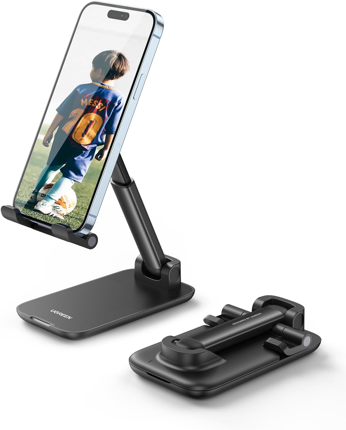 UGREEN Phone Stand, Height Adjustable Phone Holder, Aluminum Foldable Mobile Stand for Desk, Stable iPhone Holder Compatible with iPhone 17/16/15/14 Series Galaxy S26/25/24 Ultra Black