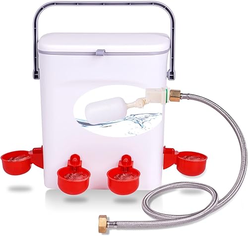 Bebedero automático de pollo con kit de válvula de flotador, accesorio de manguera y 4 tazas de agua para aves de corral, alimentador de agua de