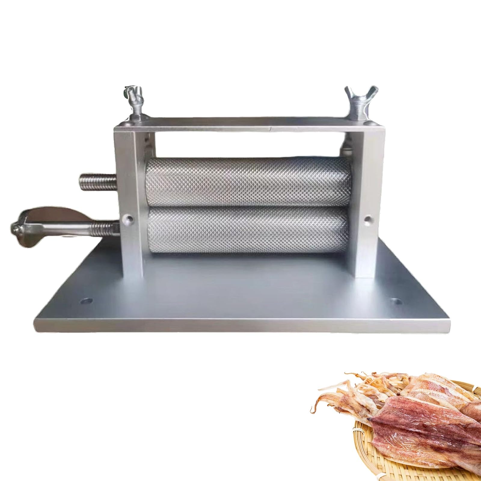 ZHJOPP Manual Squid Dryer Press Tool, Stainless Steel Squid Flattener, Hand Crank Embossing Rolling Machine for Seafood, Meat