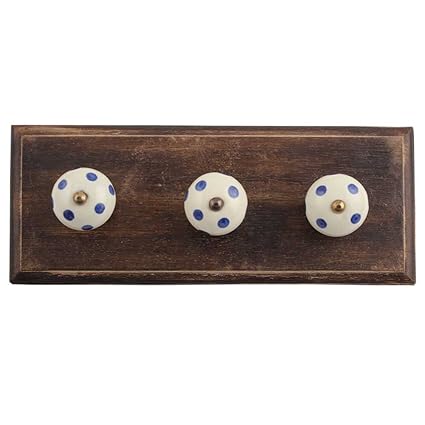 IndianShelf Handmade Dot Wall Hooks Hangers Key Holders Hanging Coat Clothes Mount Hat Mug Kitchen Utensils Bathroom (Wooden_Cream_4 Inches)-1 Piece